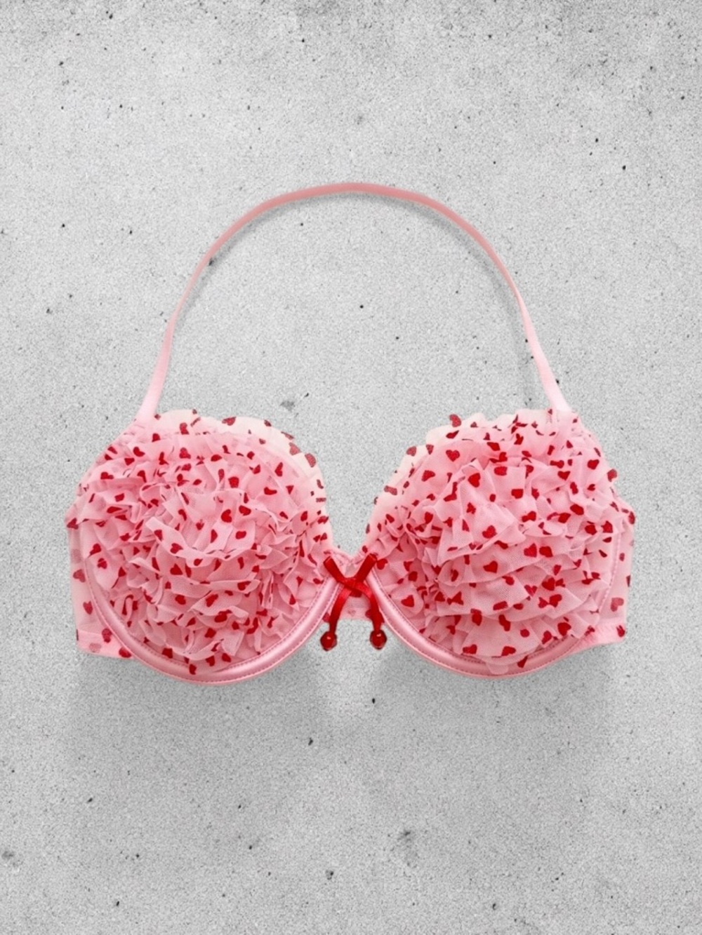 ๐3/33$ La SENZA Pink Ruffled Heart Print Push-Up Bra 32B - Picture 4 of 4